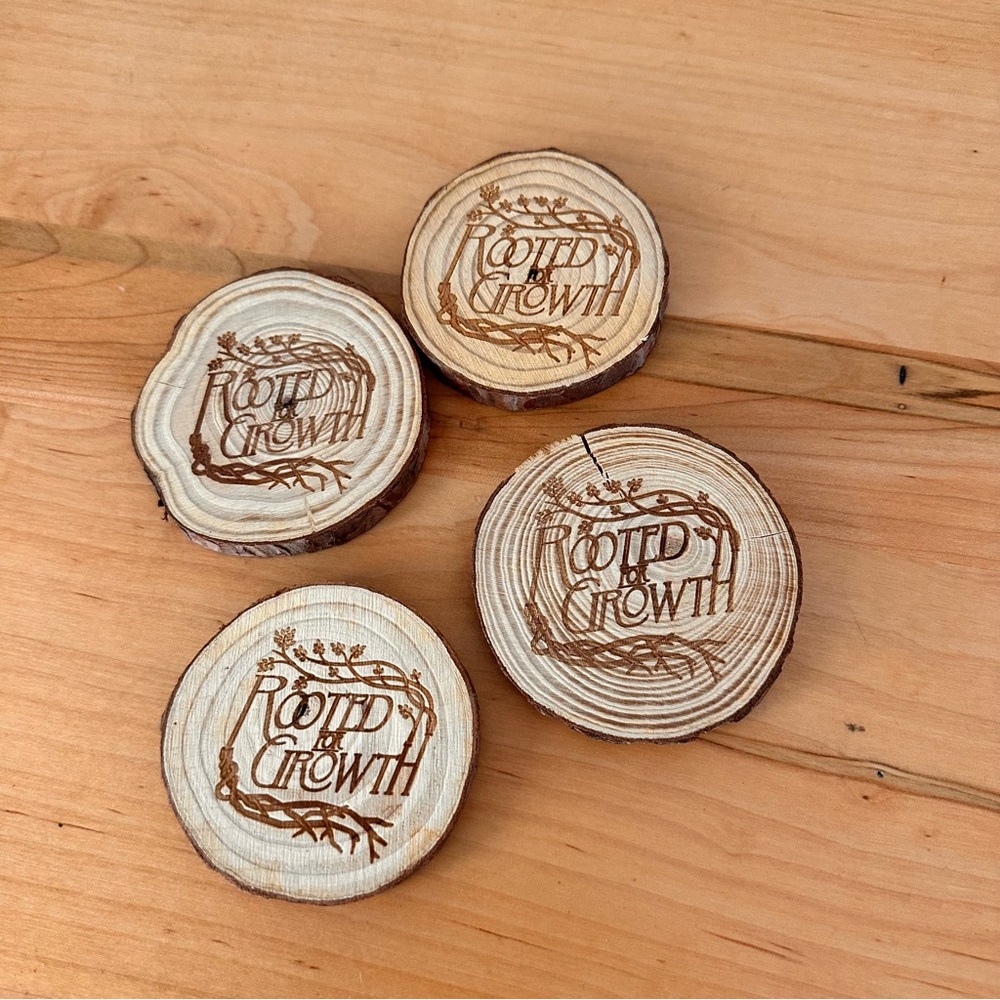 Rooted growth natural wood coasters